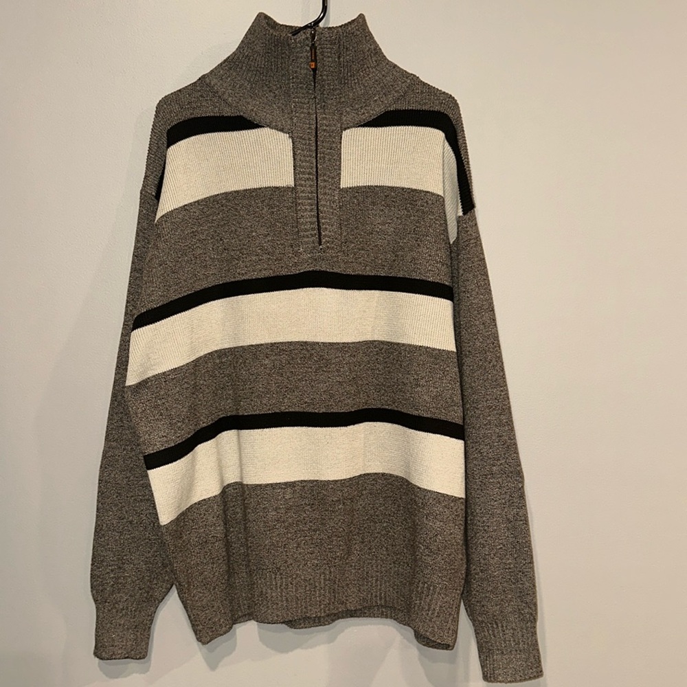 Mens PRONTI Turtleneck Zip Striped‎ Sweater Size 2XL Thick Relaxed Fit OFFICE